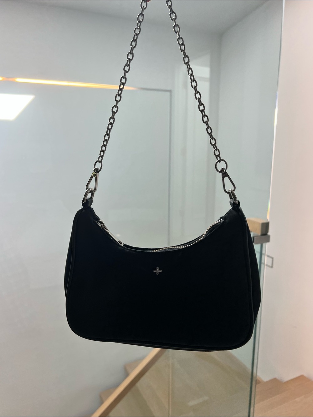 White Fox Boutique Black Shoulder Bag with Chain Strap